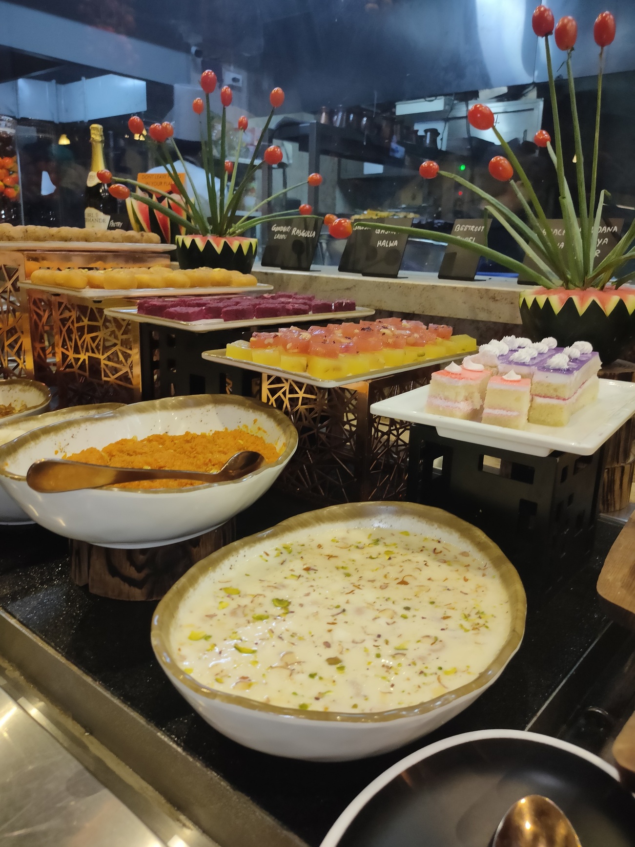Exquisite dessert buffet with traditional Indian sweets